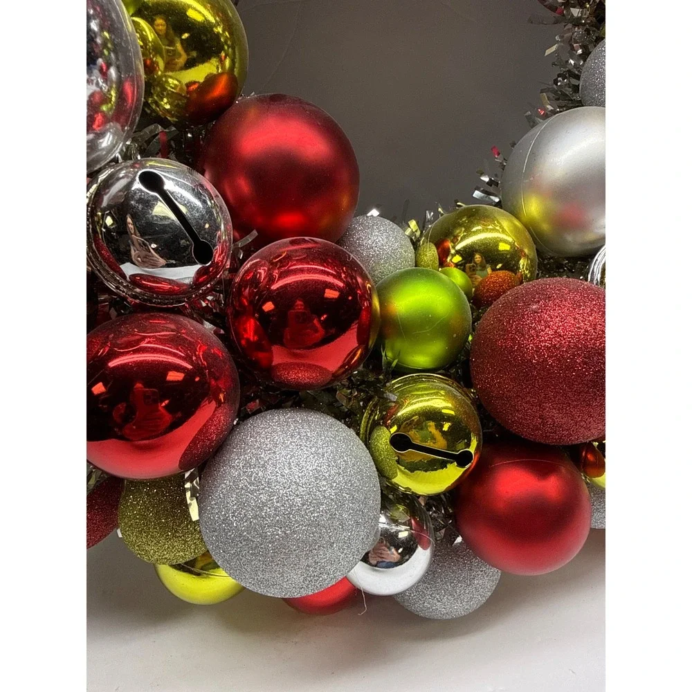 Christmas Ornament Wreath Red Green Silver Gold Baubles Jingle Bells 20 Inch
